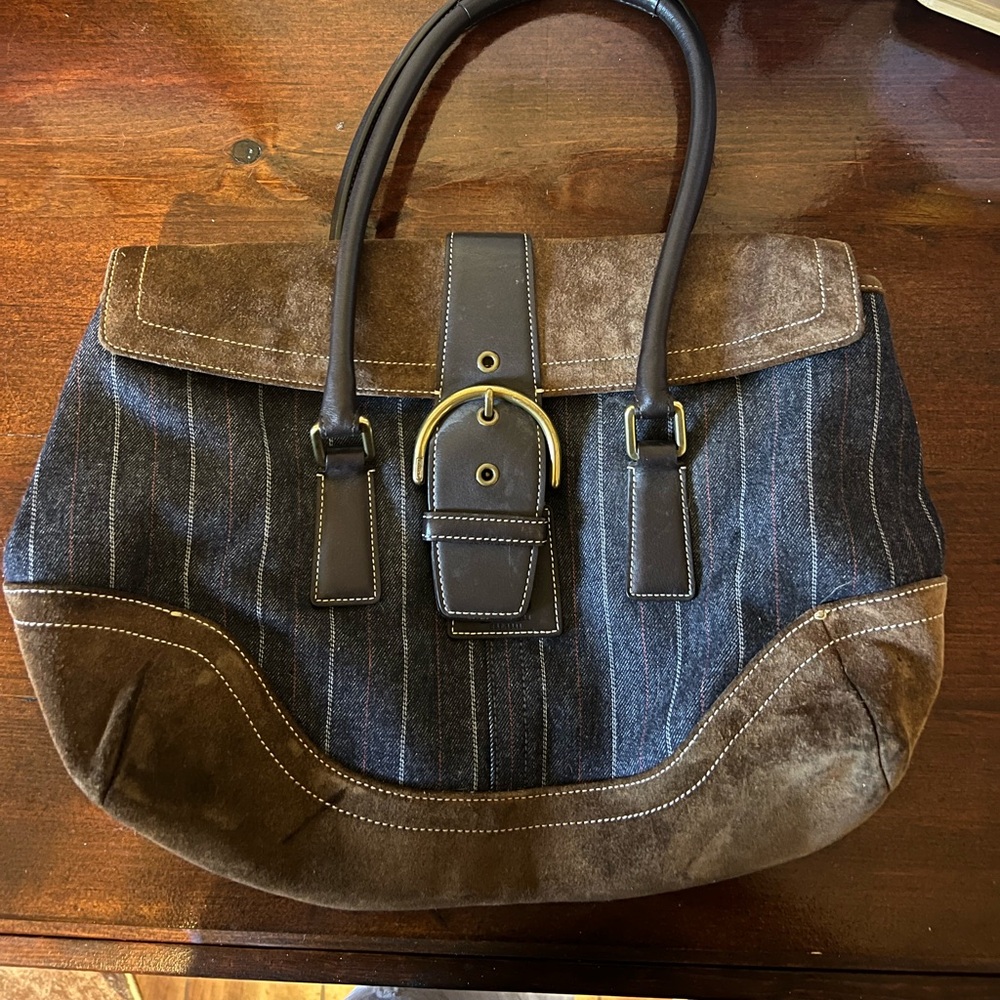 COPY - Vintage Coach SOHO denim pinstripe and suede EXCELLENT condition